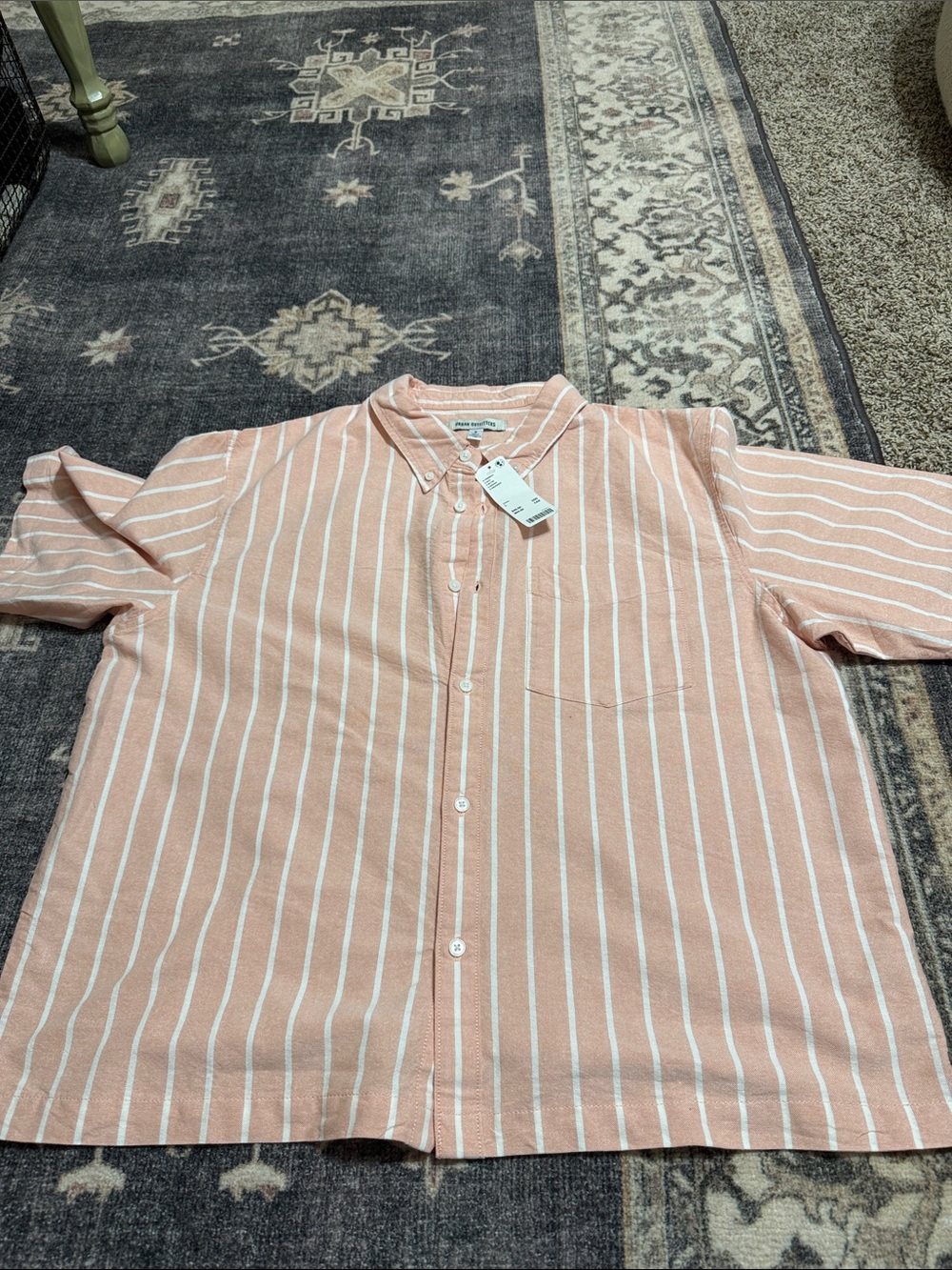 Urban Outfitters Peach and White Vertical Stripe Button-Down Shirt